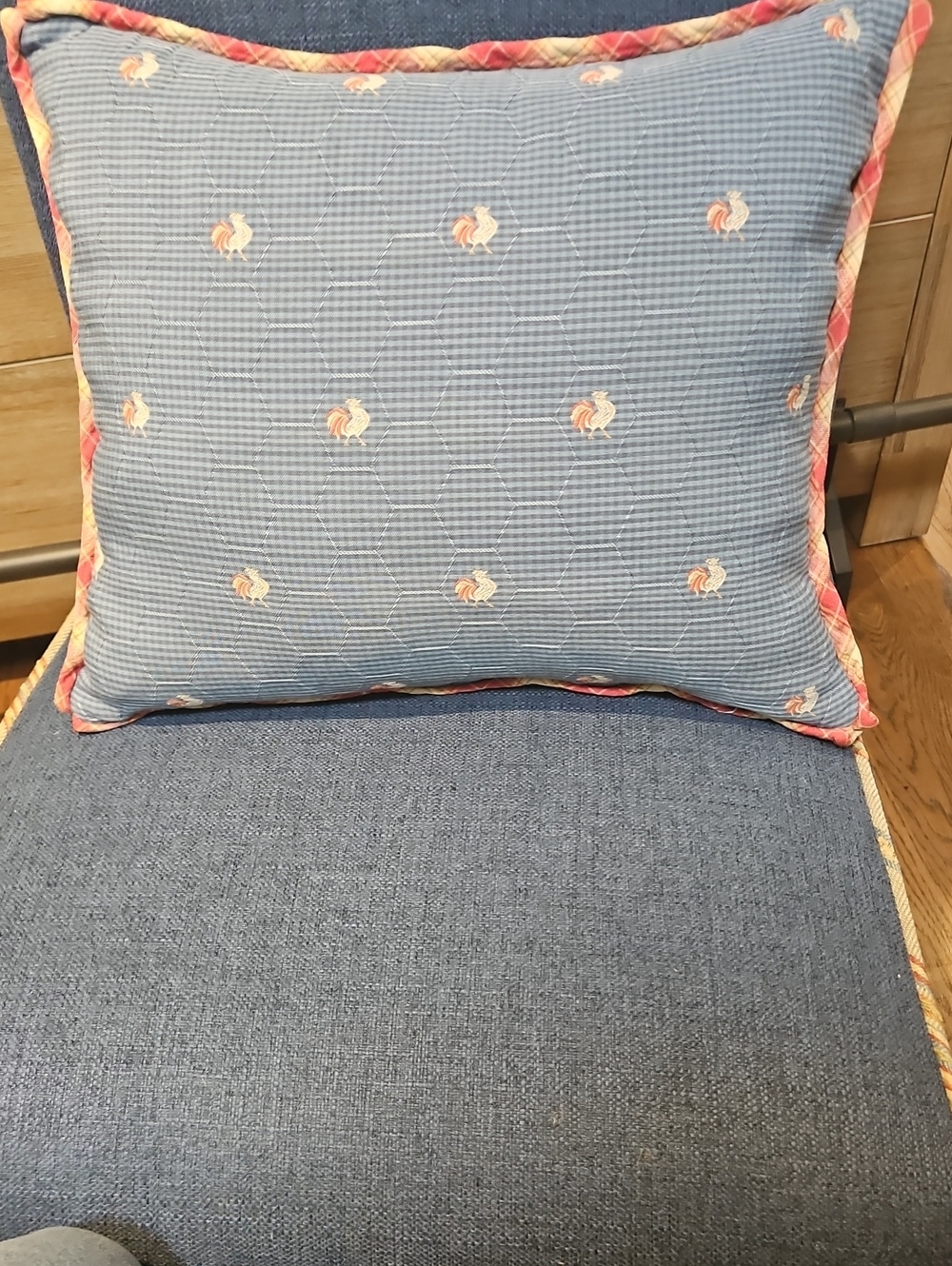 Blue Embroidered Accent Pillow with Coral Scalloped Trim - Unbranded